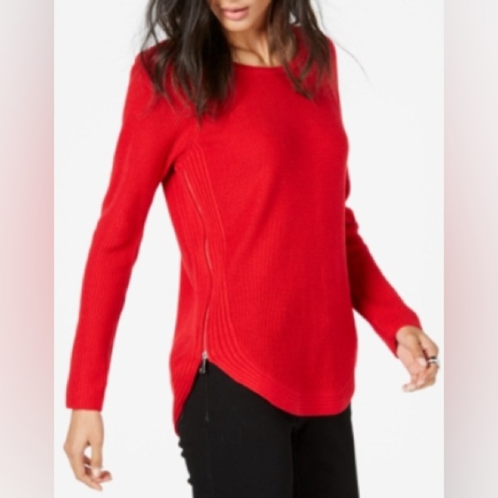 INC International Concepts Small Crewneck Long Sleeve Red Sweater w/side zippers